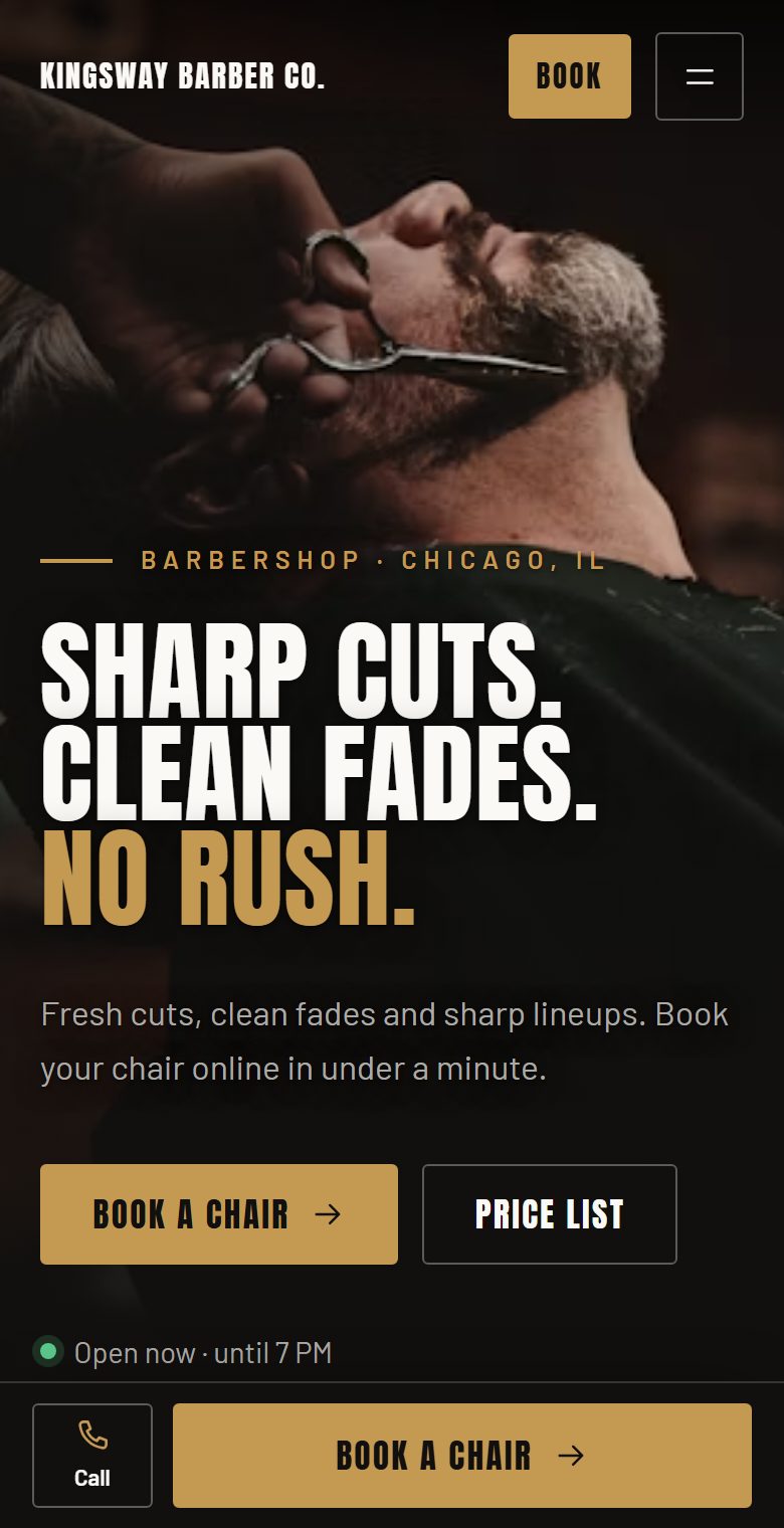 A barbershop site (made-up business)