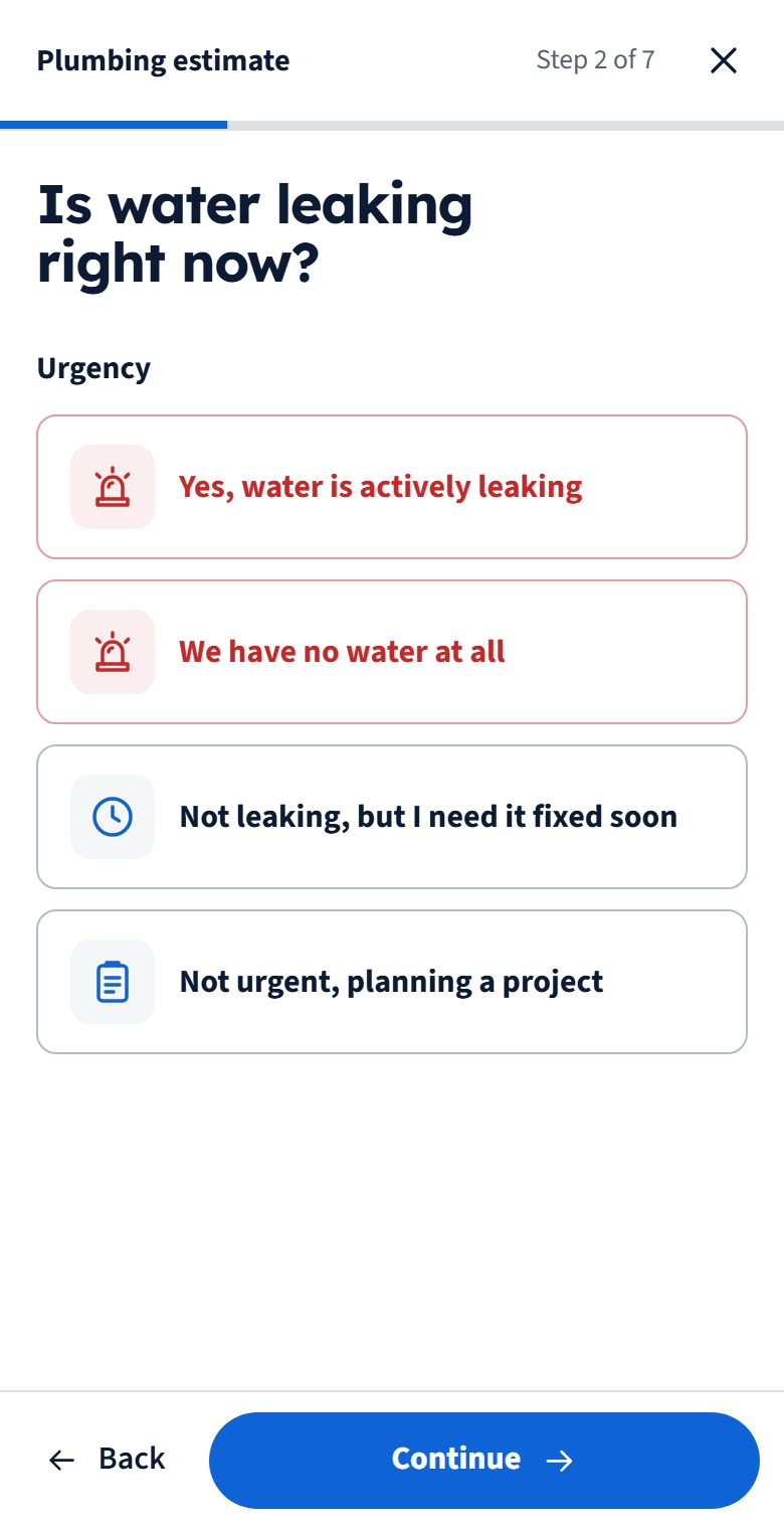 A customer describes the job step by step (made-up plumber)