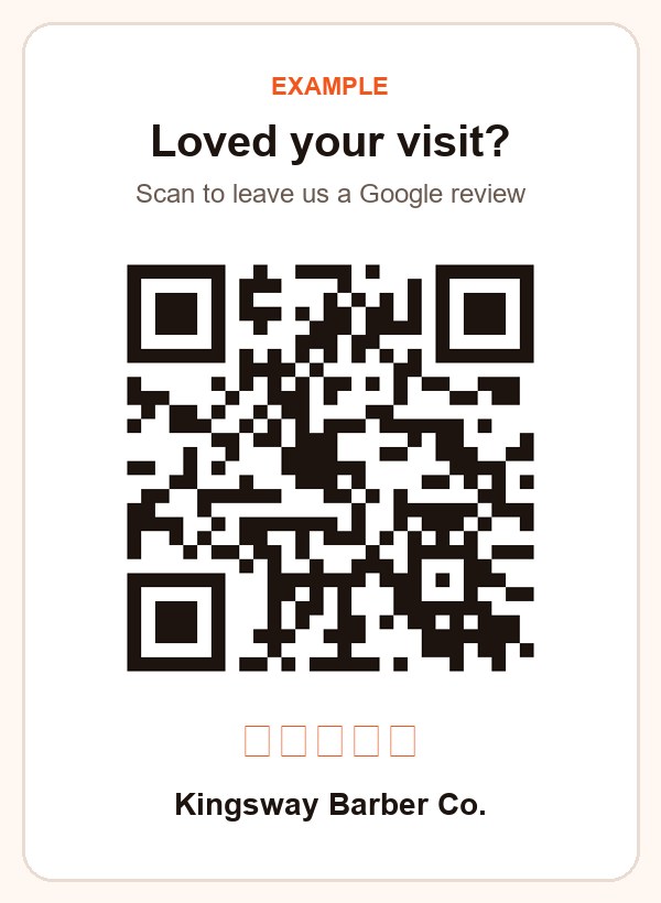 A printable review card (made-up business)